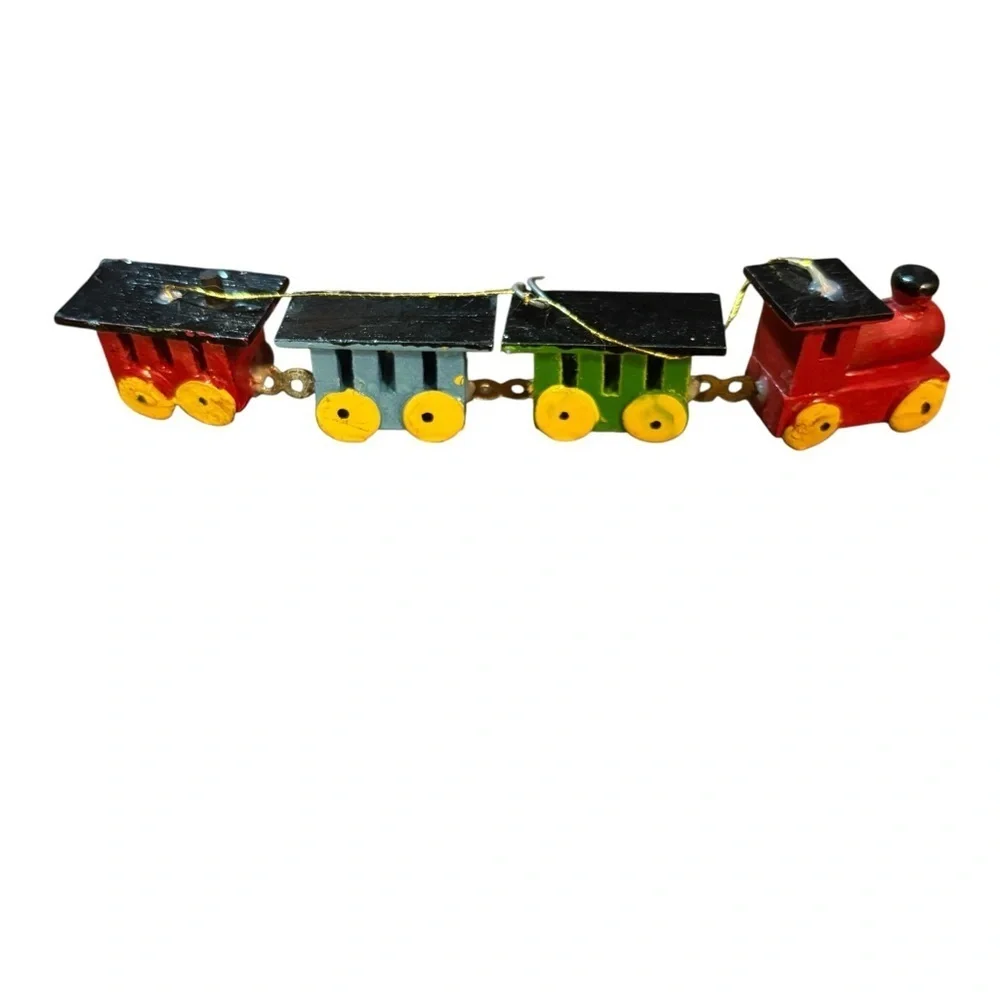 vintage painted wooden train christmas ornament Hand Painted 5” Taiwan